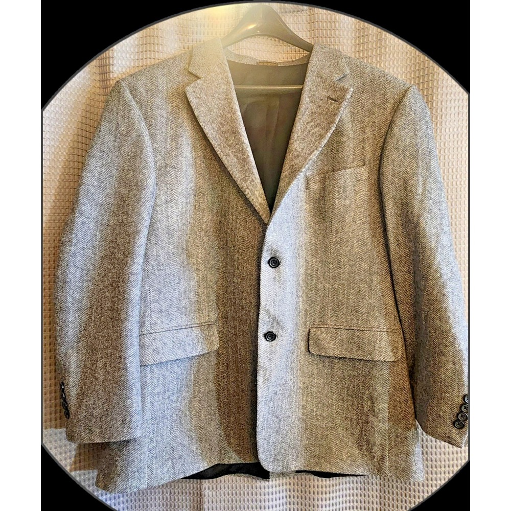 Mens Size 46 Regular Geoffrey Beene Wool and Camelhair Herringbone Blazer Jacket
